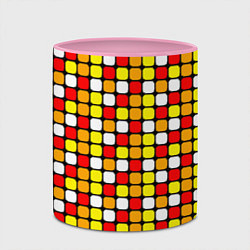 Кружка 3D Красные, жёлтые и белые квадраты, цвет: 3D-белый + розовый — фото 2