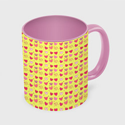 Кружка 3D Сердечки на желтом - паттерн, цвет: 3D-белый + розовый
