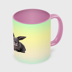 Кружка 3D Два пушистых кролика, цвет: 3D-белый + розовый