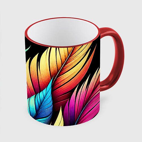 Кружка цветная Color feathers - neon / 3D-Красный кант – фото 1