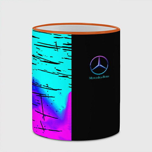Кружка цветная Mercedes benz неон текстура / 3D-Оранжевый кант – фото 2