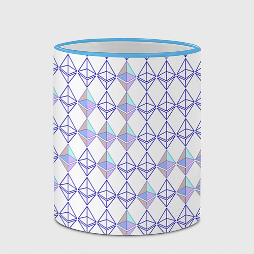 Кружка цветная Криптовалюта Ethereum на белом / 3D-Небесно-голубой кант – фото 2