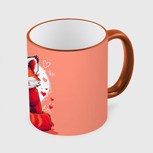 Кружка цветная Рыжая лисичка с сердцем / 3D-Оранжевый кант – фото 1