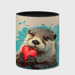 Кружка 3D Выдра с сердечком, цвет: 3D-белый + черный — фото 2