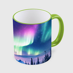 Кружка 3D Северное сияние на природе ai art, цвет: 3D-светло-зеленый кант