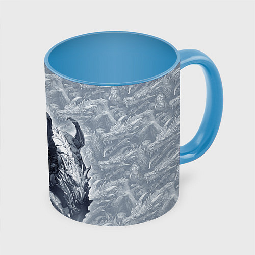 Кружка цветная The Witcher and dragon - hand drawn style / 3D-Белый + небесно-голубой – фото 1