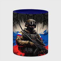 Кружка 3D Солдат русский на фоне флага, цвет: 3D-белый + синий — фото 2