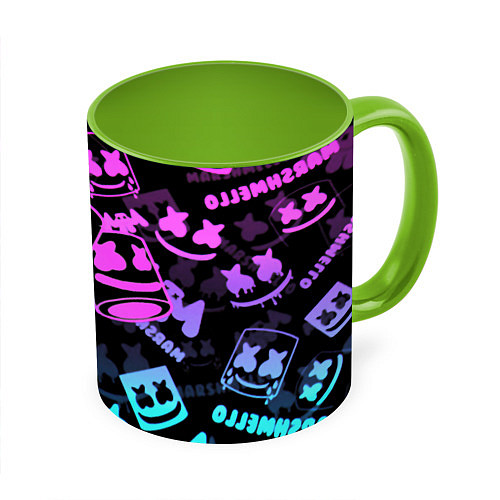 Кружка цветная Marshmello neon pattern / 3D-Белый + светло-зеленый – фото 1