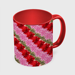 Кружка 3D Фон с лилиями и розами, цвет: 3D-белый + красный