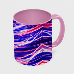 Кружка 3D Белые и красные линии на синем фоне, цвет: 3D-белый + розовый