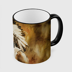 Кружка 3D Североамериканский индеец, цвет: 3D-черный кант