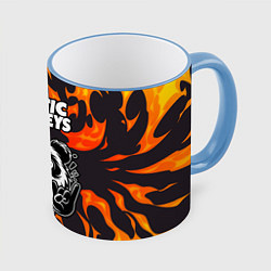 Кружка 3D Arctic Monkeys рок панда и огонь, цвет: 3D-небесно-голубой кант
