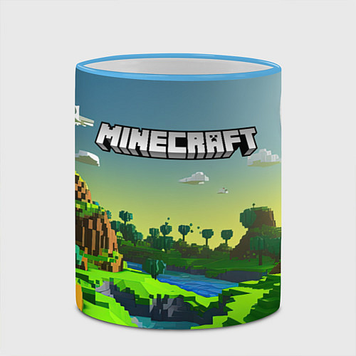 Кружка цветная Minecraft logo зеленый летний мир / 3D-Небесно-голубой кант – фото 2