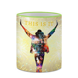 Кружка 3D Michael Jackson THIS IS IT - с салютами на золотом, цвет: 3D-светло-зеленый кант — фото 2