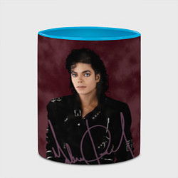 Кружка 3D Michael Jackson на бордовом фоне, цвет: 3D-белый + небесно-голубой — фото 2