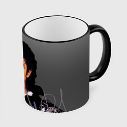 Кружка 3D Майкл Джексон с автографом на сером фоне, цвет: 3D-черный кант