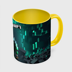 Кружка 3D Minecraft cyberpunk green neon, цвет: 3D-белый + желтый