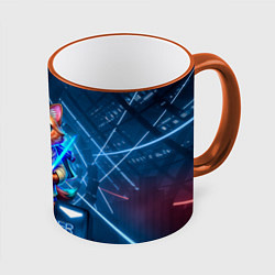 Кружка 3D Beat Saber кот музыкальный джедай, цвет: 3D-оранжевый кант