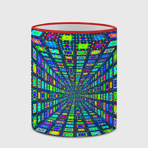 Кружка цветная Абстрактный узор коридор из разноцветных квадратов / 3D-Красный кант – фото 2