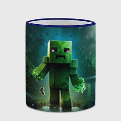 Кружка 3D Minecraft зеленый персонаж на острове, цвет: 3D-синий кант — фото 2