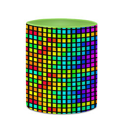 Кружка 3D Разноцветные квадраты на чёрном фоне, цвет: 3D-белый + светло-зеленый — фото 2