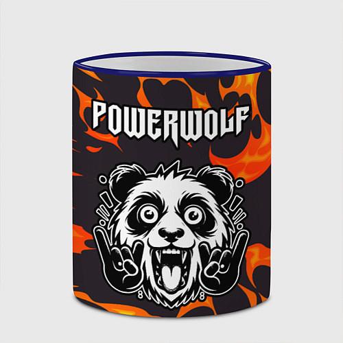 Кружка цветная Powerwolf рок панда и огонь / 3D-Синий кант – фото 2