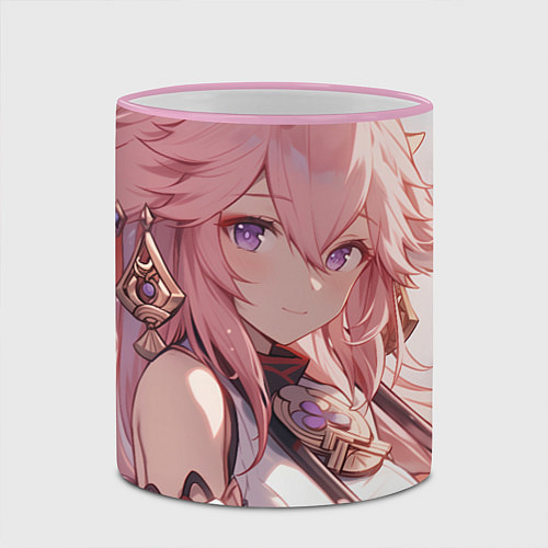 Кружка цветная Genshin Impact Яэ Miko smile / 3D-Розовый кант – фото 2