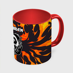 Кружка 3D Iron Maiden рок панда и огонь, цвет: 3D-белый + красный