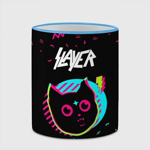 Кружка цветная Slayer - rock star cat / 3D-Небесно-голубой кант – фото 2