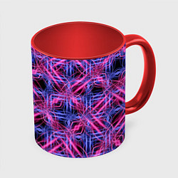 Кружка 3D Розово-фиолетовые светящиеся переплетения, цвет: 3D-белый + красный