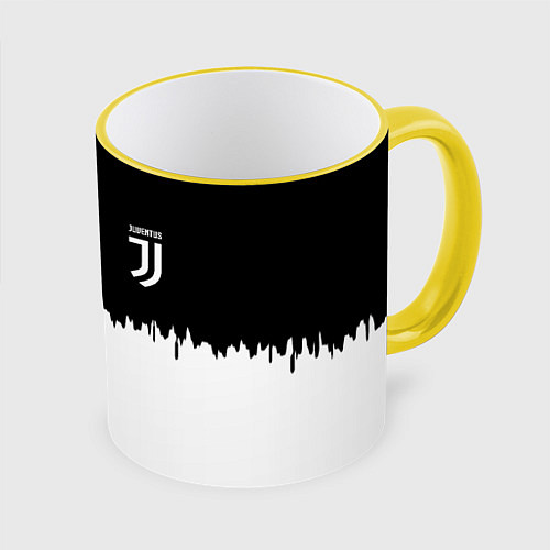 Кружка цветная Juventus белый огонь текстура / 3D-Желтый кант – фото 1