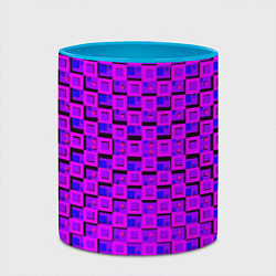 Кружка 3D Фиолетовые квадраты на чёрном фоне, цвет: 3D-белый + небесно-голубой — фото 2