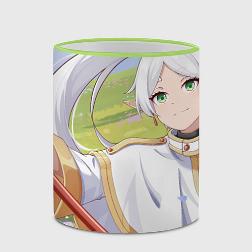 Кружка цветная Sousou no Frieren Фрирен smile / 3D-Светло-зеленый кант – фото 2