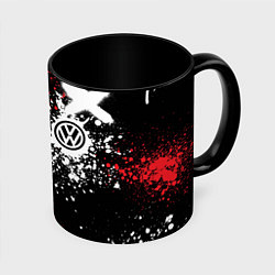 Кружка 3D Фольксваген на фоне граффити и брызг красок, цвет: 3D-белый + черный