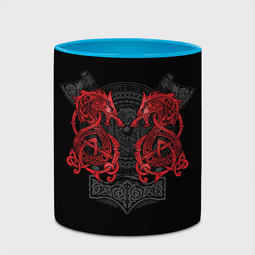 Кружка цветная Кельтский узор с волком и топорами / 3D-Белый + небесно-голубой – фото 2