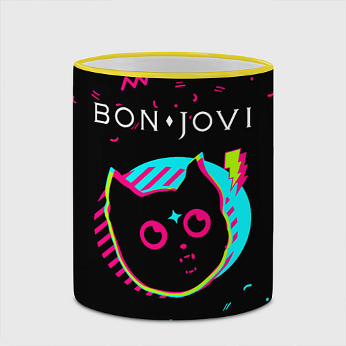 Кружка цветная Bon Jovi - rock star cat / 3D-Желтый кант – фото 2