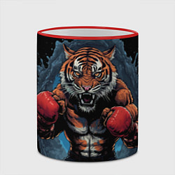 Кружка 3D Муай - Тай тигр в стойке боевые искусства, цвет: 3D-красный кант — фото 2