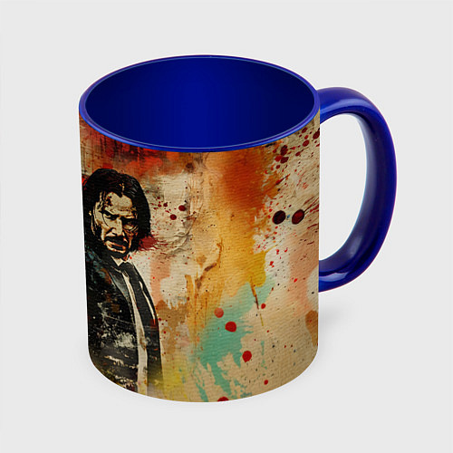 Кружка цветная Джон Уик с пистолетом в стиле гранж / 3D-Белый + синий – фото 1