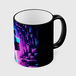 Кружка 3D Minecraft - neon character ai art, цвет: 3D-черный кант