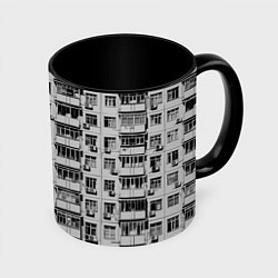 Кружка 3D Панелька в черно-белых тонах, цвет: 3D-белый + черный