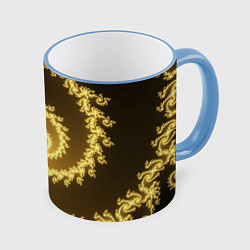 Кружка 3D Желтая спираль фракталов, цвет: 3D-небесно-голубой кант