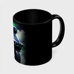 Кружка 3D Мотоциклист в дыму, цвет: 3D-белый + черный