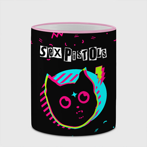 Кружка цветная Sex Pistols - rock star cat / 3D-Розовый кант – фото 2