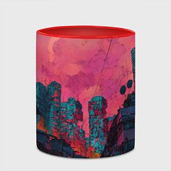 Кружка 3D Абстрактный город в неоновых цветах, цвет: 3D-белый + красный — фото 2