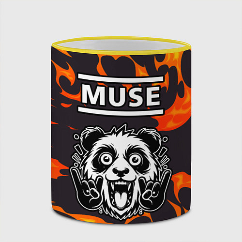 Кружка цветная Muse рок панда и огонь / 3D-Желтый кант – фото 2