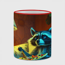Кружка 3D Сонный енот с пиццей на диване, цвет: 3D-красный кант — фото 2