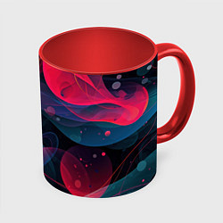 Кружка 3D Синие и розовые лепестки абстракции, цвет: 3D-белый + красный