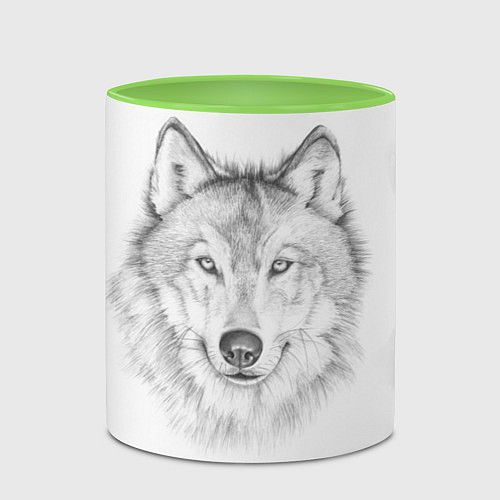 Кружка цветная Нарисованный волк зубами щёлк / 3D-Белый + светло-зеленый – фото 2