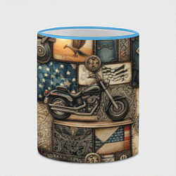 Кружка 3D Patchwork with a motorcycle - ai art, цвет: 3D-небесно-голубой кант — фото 2