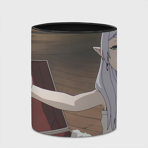 Кружка цветная Sousou no Frieren Фрирен ехидная улыбка / 3D-Белый + черный – фото 2